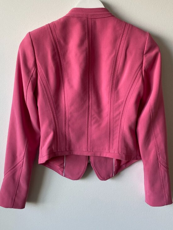 White House Black Market Pink Moto Jacket | Size 0 | Chic Fitted Blazer - Picture 4 of 12